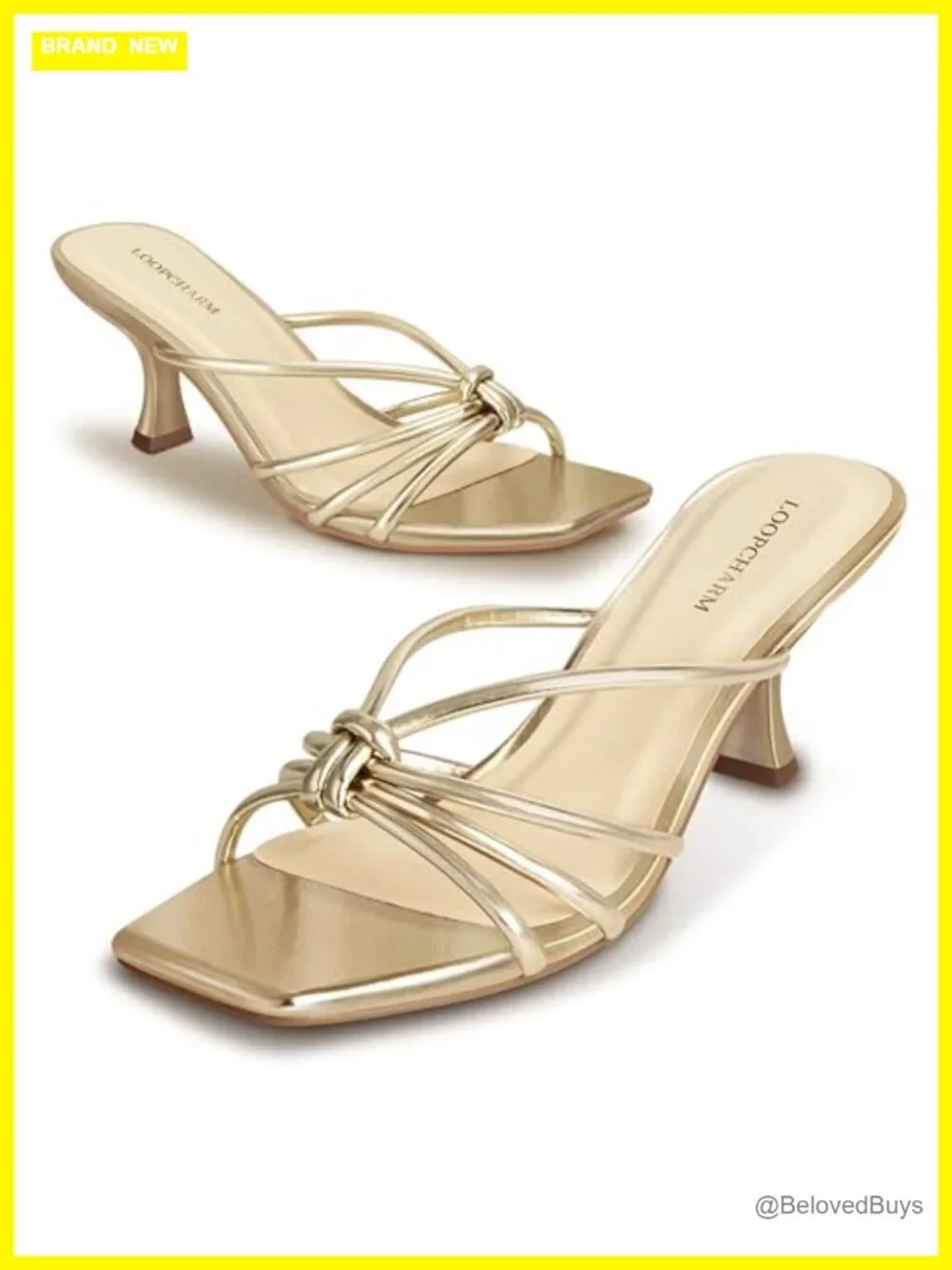 Women's Strappy Kitten Heel Square Open Toe Mule Sandals Faux Leather Slip On